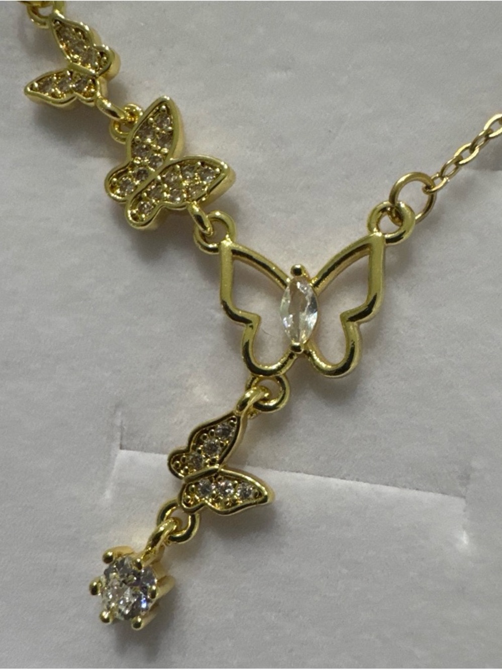 Gold Butterfly Pendant Necklace with Clear Crystal Accents